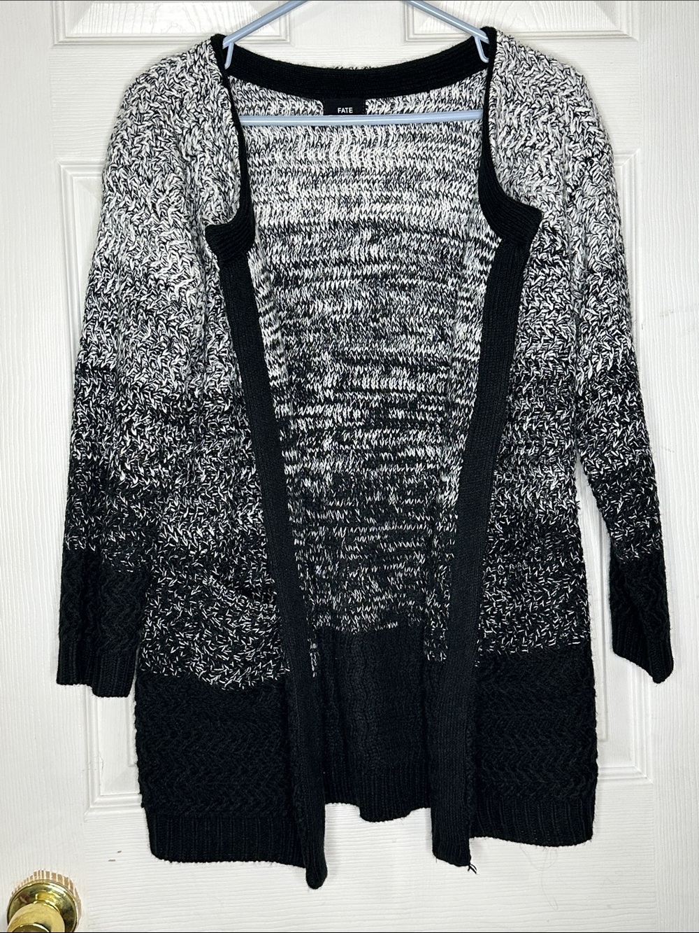 Fate Black & White Ombre Open-Front Cardigan